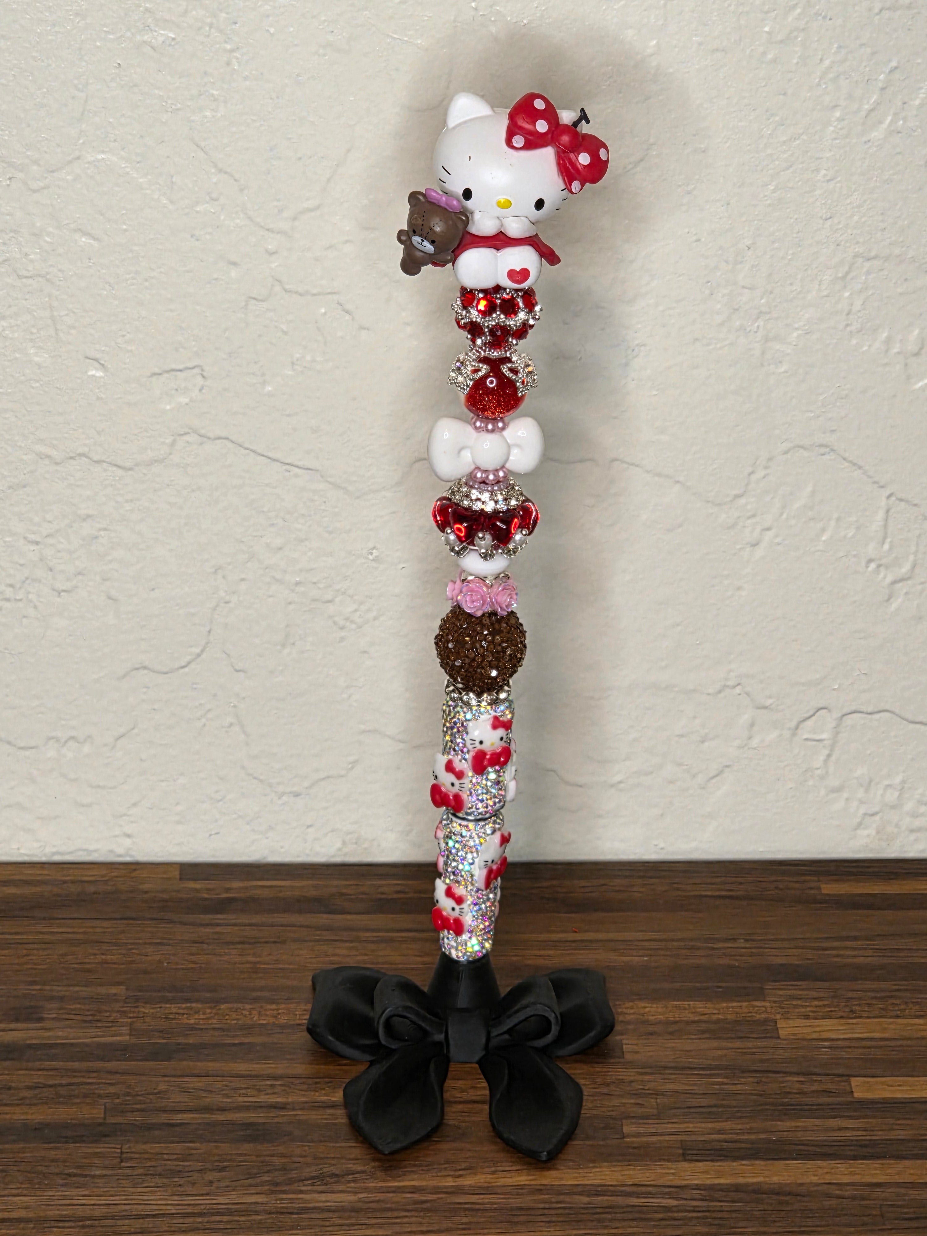 White Kitty & Bear Beaded Pen