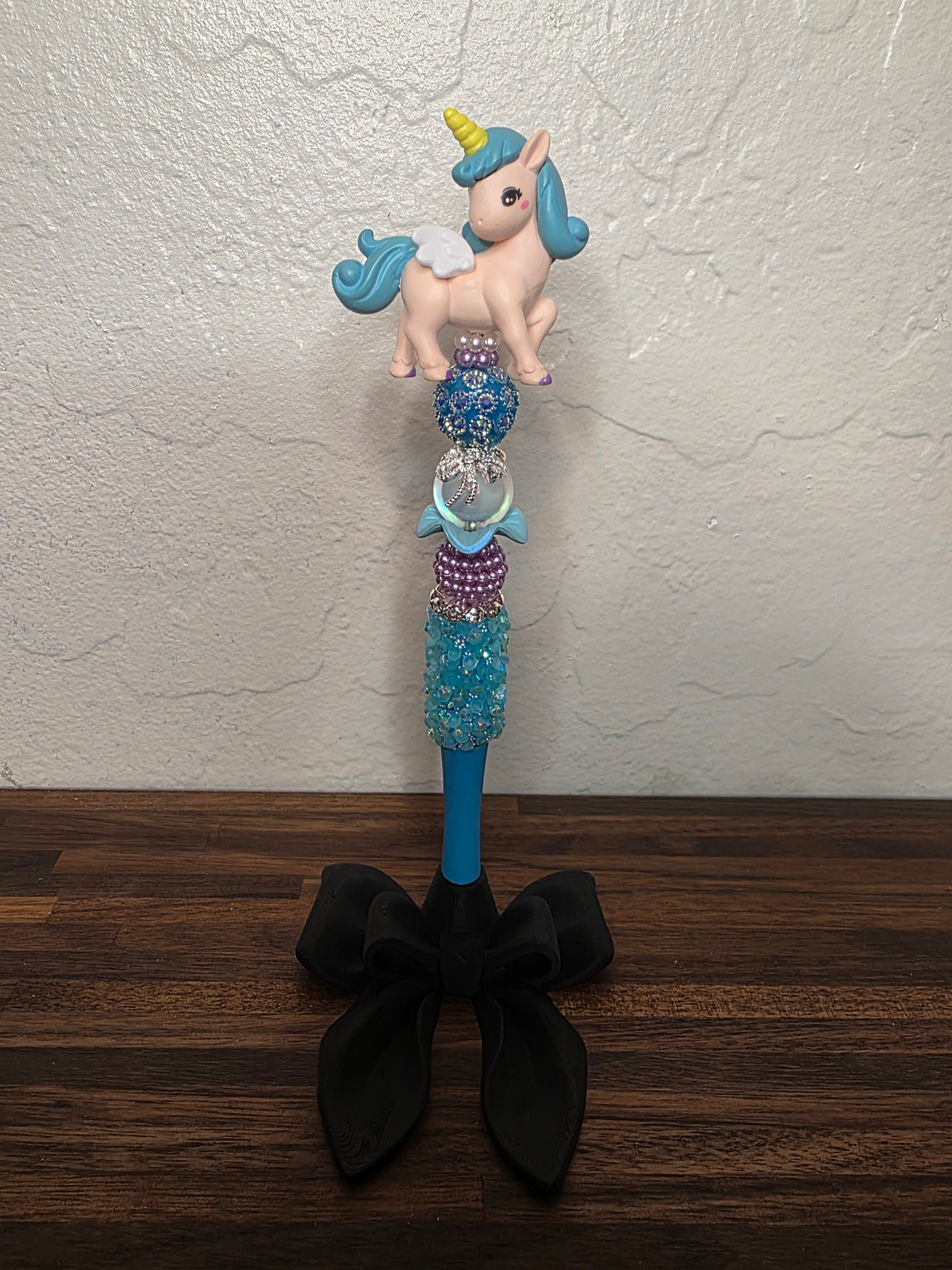 Blue Unicorn Figurine Beaded Pen